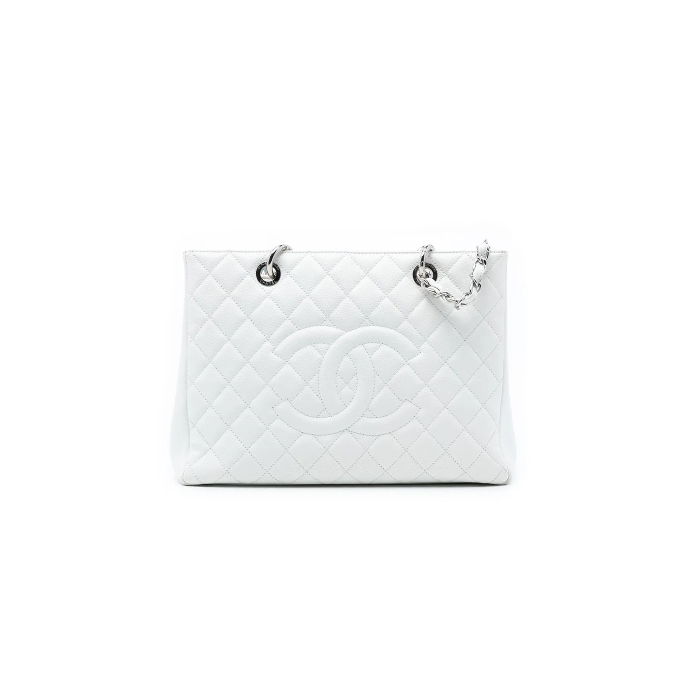 CHANEL CAVIAR QUILTED GRAND SHOPPING TOTE WHITE (34*24*13cm) 